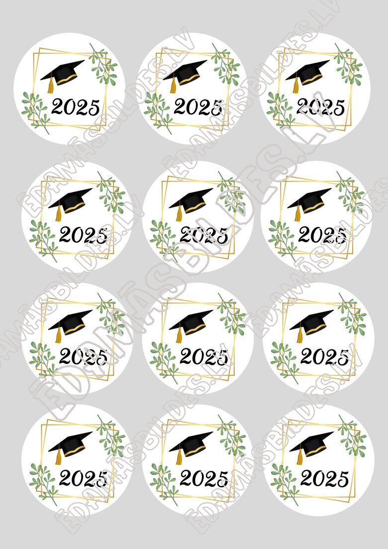 Cukura papīrs ar apdruku " Izlaidums 2", aplīši 6 cm